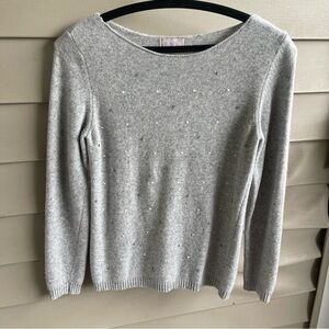 Benedetta B Sweater Womens Large Grey Merino Wool Cashmere Polka Dot Embroidered